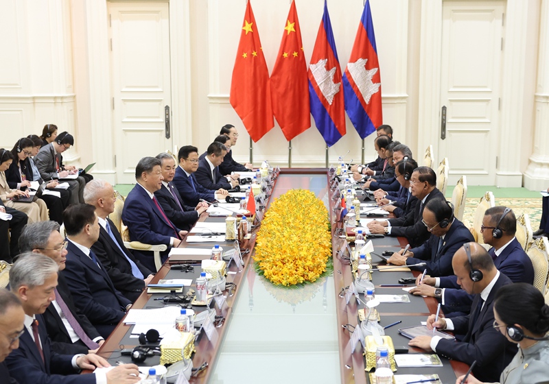 習近平會見柬埔寨人民黨主席、參議院主席洪森